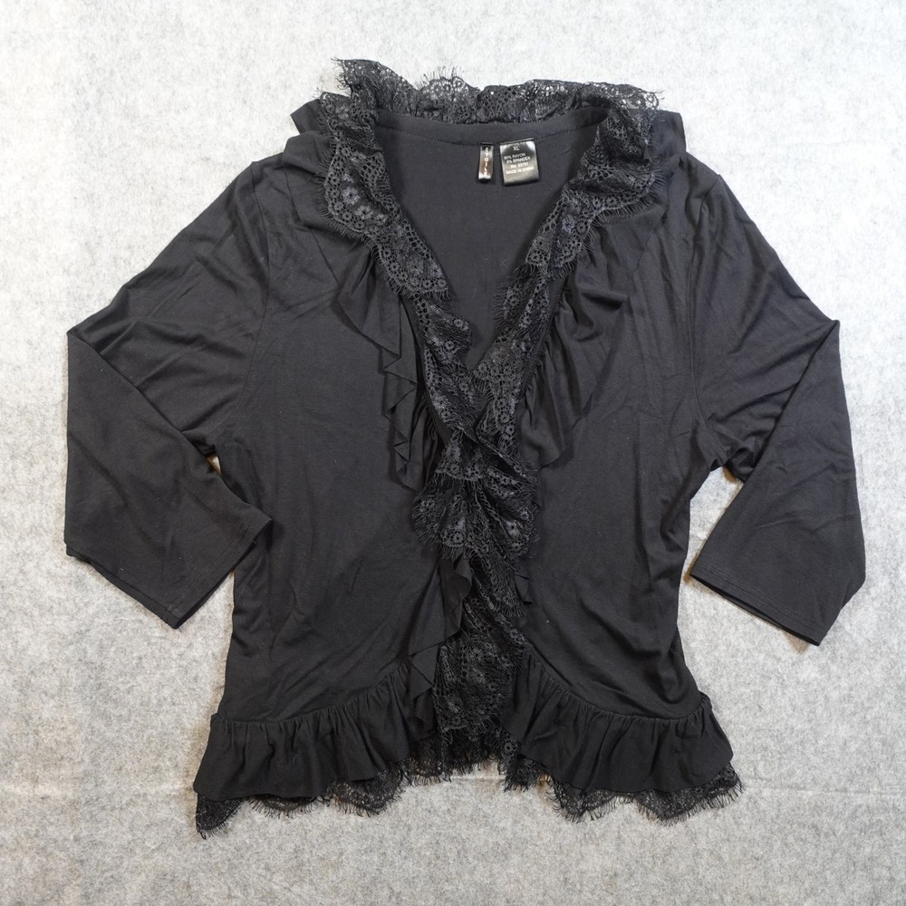 Etoile Cardigan Womens Extra Large Black Lace Ruffle Trim Witchy Whimsigoth